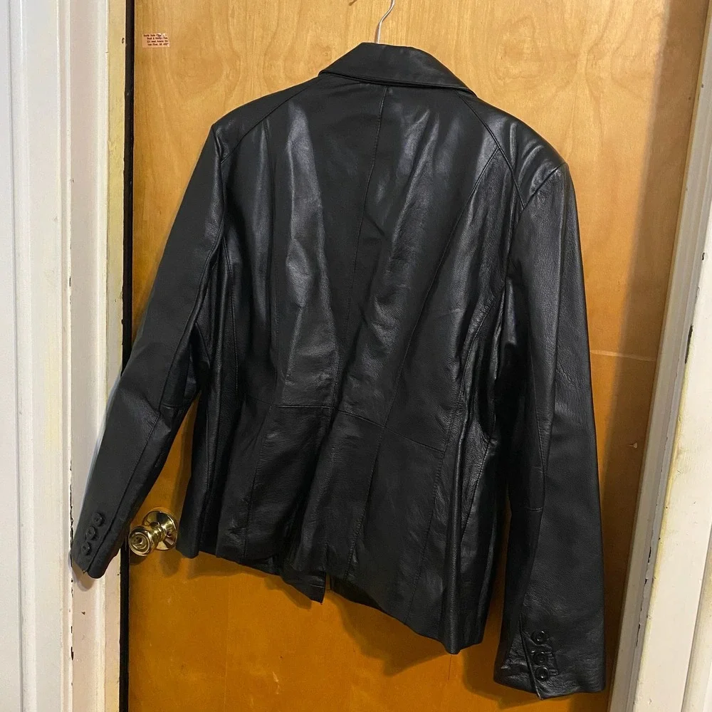 East 5th‎ Genuine Leather Blazer Jacket XL Extra Large Black Button Front - Picture 5 of 10